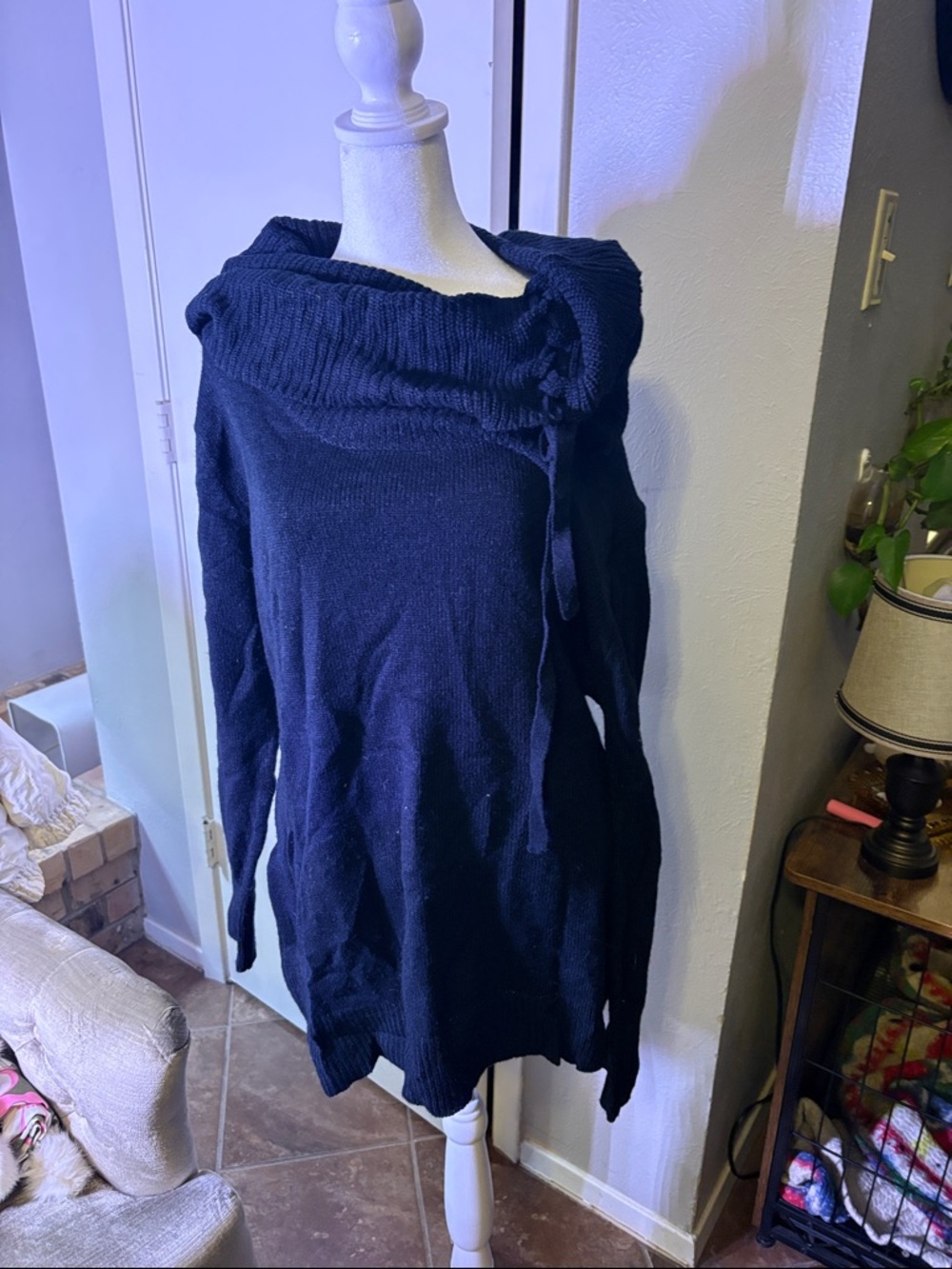 Cozy Cowl Neck Black Sweater Tunic
